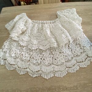 Wimsey Cottage Core Cropped White Lace Off-Shoulder Top size M Boutique Brand